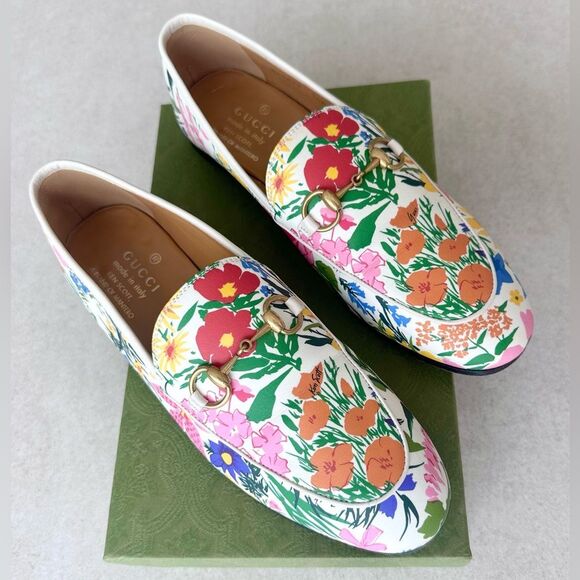 Gucci Ken Scott Jordaan Horsebit Leather Floral Print Loafer Flats EU 36.5 US6.5 - Picture 1 of 10